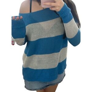 THEORY Women's Sz Small Blue Gray Striped Boat Neck Sweater Spring‎ Knitwear